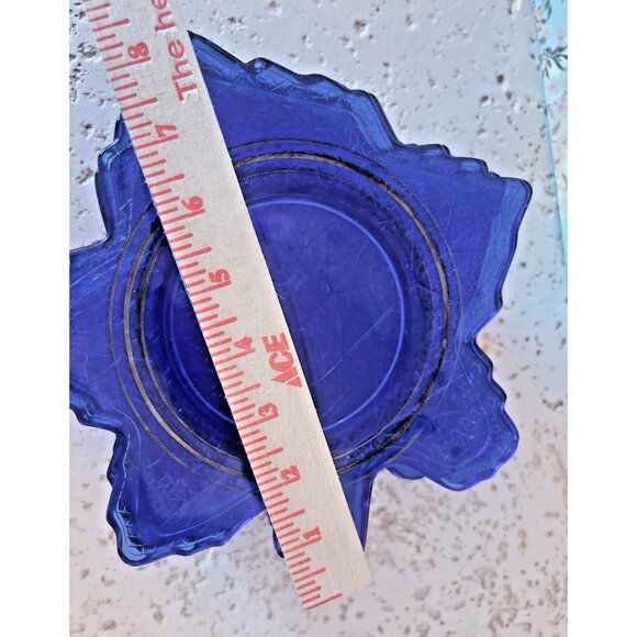 VTG Set 5 Cobalt Blue Maple Leaf Plate 8" L E Smith Vintage Mount Pleasant Salad - Picture 5 of 8